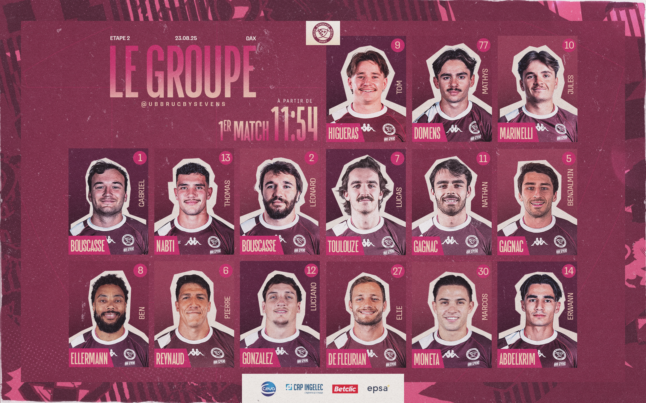 Les 15 girondins qui participeront à la deuxième étape de l'In Extenso Supersevens